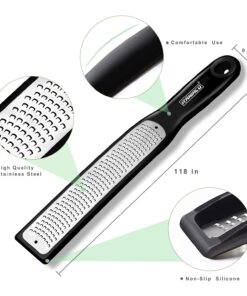 Zester Stainless Steel Grater, Long Ergonomic Handle Cheese, Lemon, Ginger & Potato Zester with Plastic Cover, with Rubber Base (Black) Black 7 71gBzw5G7wL