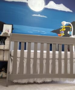 TILLYOU Ruffled Crib Skirt with Pompoms, Microfiber Nursery Crib Toddler Bedding Skirts for Baby Boys Girls, 14'' Drop, White Polyester 33 71gDYA23OGL