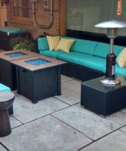 Ohana 7-Piece Outdoor Patio Furniture Sectional Conversation Set, Black Wicker with Turquoise Cushions - No Assembly with Free Patio Cover 20 71gF14228dL
