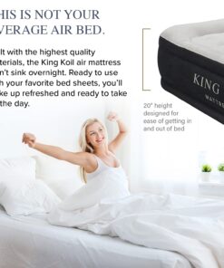 King Koil Luxury Air Mattress Queen with Built-in Pump for Home, 20” Queen Size Inflatable Airbed Luxury Double High Adjustable Blow Up Mattress, Durable - Portable and Waterproof, Black 20 Inch 38 71gFe 7aQpL