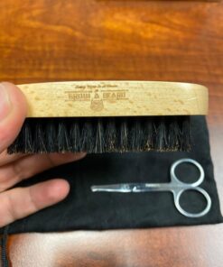 Beard Brush for Men & Beard Comb Set w/Mustache Scissors Grooming Kit, Natural Boar Bristle Brush, Dual Action Wood Comb, and Travel Bag Great for Christmas Gift (Bamboo) Bamboo 59 71gK PBlSUL