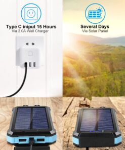 Power-Bank-Portable-Solar-Charger-30000mAh Battery Pack with Emergency LED Flashlight & 2x2.1A USB-A Output Ports Compatible with iPhone 14/13 Series, Samsung, and More, Perfect for Hiking, Camping Blue&Black 27 71gK5DOrKEL