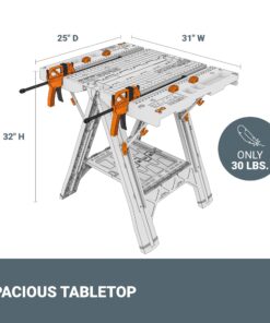 Worx Pegasus 2-in-1 Folding Work Table & Sawhorse, Easy Setup Portable Workbench, 31" W x 25" D x 32" H Lightweight Worktable with Heavy-Duty Load Capacity, WX051 - Includes 2 Clamps & 4 Clamp Dogs Worx Pegasus Work Table 32 71gNQDWMX3L