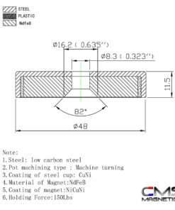 CMS Magnetics 150 LB Holding Power Neodymium Round Base Magnet w/ Countersunk Hole OD 1.89" - 1 Ct. Cup Magnet | Magnetic Assembly | Fishing Magnet (Cup Magnet 5) Cup Magnet 5 17 71gNfFYJiRL