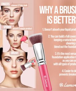 Flat Top Kabuki Foundation Brush - Premium Makeup Face Brush For Liquid, Cream, Powder - Blending, Buffing, Stippling Brush - Pro Quality Synthetic Dense Bristles Pink 24 71gQNw5VmnL