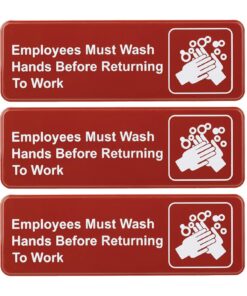 Excello Global Products Employees Must Wash Hands Before Returning to Work Sign: Easy to Mount Plastic Safety Informative Sign with Symbols Great for Business, 9"x3", Pack of 3 (Red) 9x3" Red