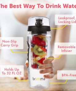 Alternative view of Brimma Fruit Infuser Water Bottle - 32 oz Large, Leakproof Plastic Fruit Infusion Water Bottle for Gym, Camping, and Travel