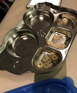 Innobaby Stainless Bus Plate with Airtight Sectional Lid, The Original, Leak-Resistant Divided Platter, Mom Invented Fun Shape Plate Din Din Smart for Babies, Toddlers and Kids, BPA Free Plate, Blue 34 71gY7o46KiL