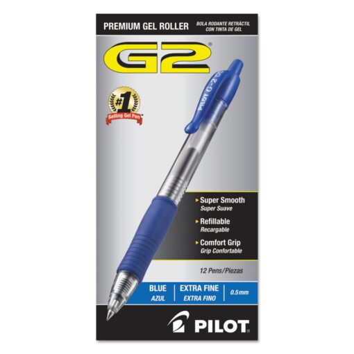 Pilot, G2 Premium Gel Roller Pens, Extra Fine Point 0.5 mm, Pack of 12, Blue Blue Ink