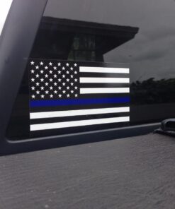Thin Blue Line Flag Decals - 3x5 in. Black White and Blue American Flag Stickers for Cars and Trucks - in Support of Police and Law Enforcement Officers (5-Pack) 5-pack 16 71gblXAcHtL