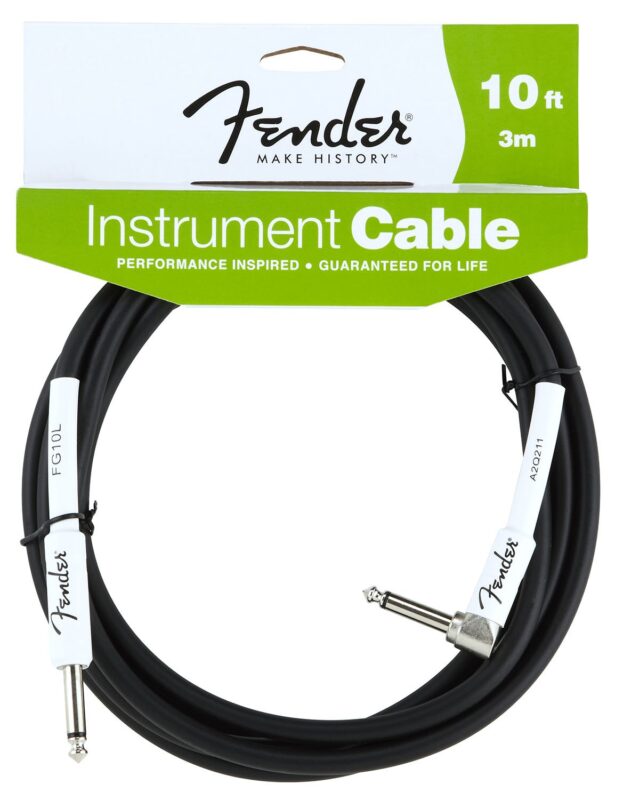 Fender Performance Series Instrument Cables (Straight-Right Angle) for electric guitar, bass guitar, electric mandolin, pro audio 10' Right Angle