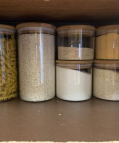 ComSaf Airtight Canisters for Bulk Food Storage Set of 3-17/22/43oz, BPA Free High Borosilicate Glass Cookies Jar with Bamboo Lid, Cylinder Cereal Container with Sealing 17oz/22oz/43oz 59 71gd3aaTnfL