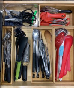 Bamboo Junk Drawer Organizer and 6 Storage Box Dividers Set,8 Compartment Organization Tray Holder for Craft,Sewing,Office,Bathroom.Kitchen … L1(15*18") 44 71gdmX83FnL