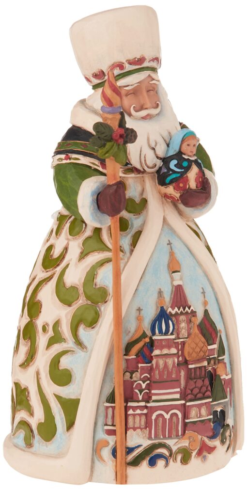 Enesco Jim Shore Heartwood Creek Russian Santa Stone Resin Figurine, 6.75" to 7.25"h., Green, White, Blue