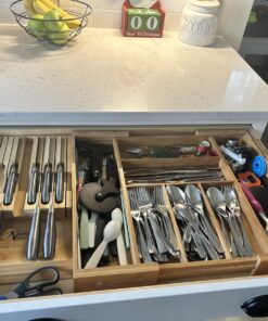 In-Drawer Bamboo Knife Block Holds 12 Knives (Not Included) Without Pointing Up PLUS a Slot for your Knife Sharpener! Noble home & chef Knife Organizer Made from Quality Moso Bamboo 12 Holder 37 71gkKQAiHL