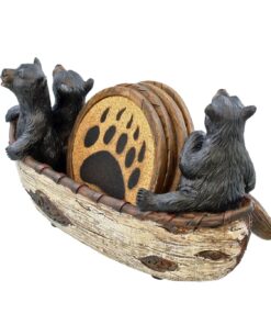 LL Home 3 Black Bears Canoeing Coaster Set - 4 Coasters Rustic Cabin Canoe Cub Decor (Multicolor) (Multicolor) 16 71gmERzkeOL