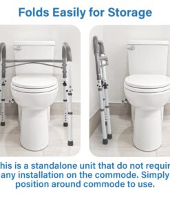 Vaunn Deluxe Folding Safety Toilet Rail, Adjustable and Foldable Toilet Safety Frame, Bathroom Handrail Assist Grab Bar Handle, Gray 29 71gn3wrJMfL