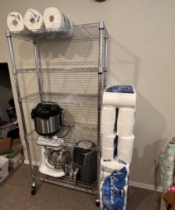 Amazon Basics 5-Shelf Medium Adjustable, Heavy Duty Storage Shelving Unit on 4'' Wheel Casters, Metal Organizer Wire Rack, Chrome, 30" L x 14" W x 64.8" H With Wheels 29 71gphj3GK7L