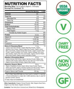 Detox Organics Chocolate Superfood Powder, Detox Cleanse for your Body, Bloating Relief, Immune Support Supplement Smoothie Detox Mix, Greens Blend Superfood, Low Carb, Vegan, Soy Free, Dairy Free 27 71gqe9klulL