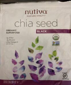 Nutiva USDA Organic Premium Nutrient-Dense Raw Black Chia Seeds with 3g Protein & 5g Fiber for Salads, Yogurt & Smoothies, Non-GMO, Vegan, Gluten-Free, Keto & Paleo, 32 Ounce (Pack of 1) 32 Ounce (Pack of 1) 64 71gu3mOGDiL
