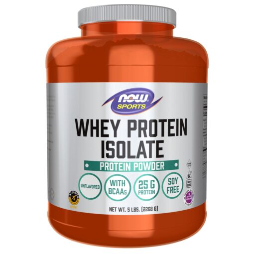 NOW Sports Nutrition, Whey Protein Isolate, 25 g With BCAAs, Unflavored Powder, 5-Pound 81 Servings (Pack of 1)