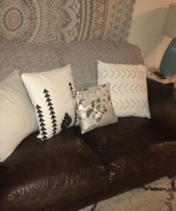 Woven Nook - Modern & Luxurious 18" x 18" Decorative Leather Throw Pillow Covers - Durable Quality & Machine Washable - 100% Polyester Faux Leather - Amaro Design - 4 Pack 18 x 18-Inch Amaro - Black, White, Tan, Grey, Brown, Neutral 39 71gxNvDRydL 3