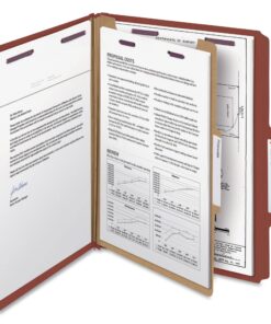 Smead Pressboard Classification File Folder with SafeSHIELD Fasteners, 1 Divider, 2" Expansion, Letter Size, Red, 10 per Box (13775) 6 71gxb4a4BsL