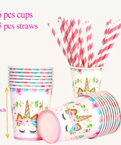 Unicorn Themed Party Supplies Set,Unicorn Cake Plates,Cups,Napkins,Tablecloth,Straws&Decoration,Paper Disposable Tableware Set for Girls Children Birthday Party or First,Baby Shower, Serves 16 Guests 22 71gzuzEFcCL