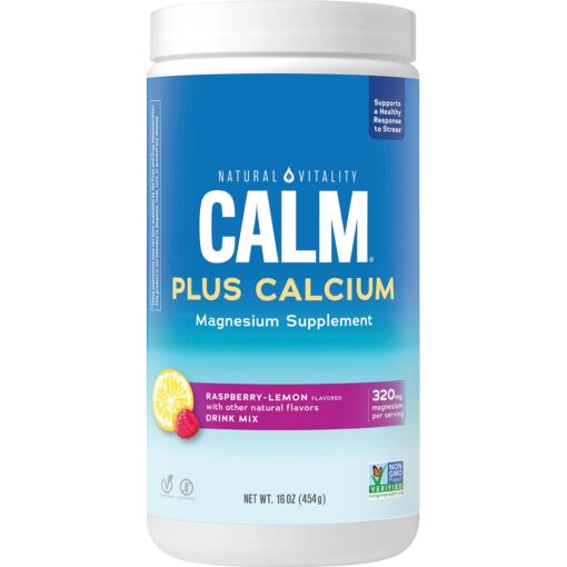 Natural Vitality Calm, Magnesium Citrate & Calcium Supplement, Drink Mix Powder Supports a Healthy Response to Stress, Gluten Free, Vegan, & Non-GMO, Raspberry Lemon, 16 Oz 16 Ounce (Pack of 1)