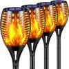 TomCare Solar Lights Upgraded, 43" Waterproof Flickering Flames 96 LED Torches Lights Outdoor Solar Landscape Decoration Lighting Auto On/Off Pathway Lights for Garden Patio Yard Christmas, Black(4) Black-style 1