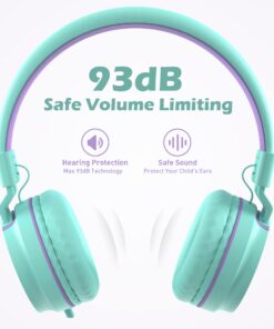 Kids Headphones, AILIHEN I35 On-Ear Headphones for School, 93dB Headphones Boy Girl, 3.5mm Wired Mic for Chromebook, Laptop (Green/Purple) Blue 29 71h5EX6FpNL