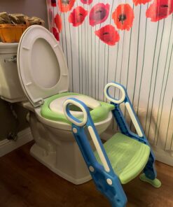 Potty Training Toilet Seat with Step Stool Ladder for Boys and Girls Baby Toddler Kid Children Toilet Training Seat Chair with Handles Padded Seat Non-Slip Wide Step (Blue Green) Blue+Green 66 71h6b9LcFrL