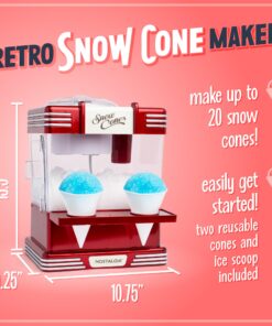 Alternative view of Nostalgia Snow Cone Shaved Ice Machine - Retro Table-Top Slushie Machine Makes 20 Icy Treats - Includes 2 Reusable Plastic Cups & Ice Scoop - Retro Red