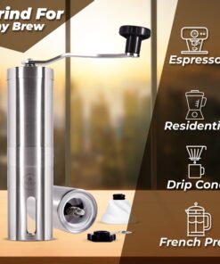 Alternative view of EZE Homegoods Hand Coffee Mill Grinder with Conical Ceramic Burr | Consistent Grind Every Time, Professional Grade, Stainless Steel, Lightweight and Portable, Heavy Duty Extra Long Hand Crank 2 Round