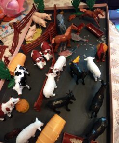 SCS Direct Farm Animal Toy Action Figure Set - 50 Pieces with 16 Different Barnyard Animals and Accessories - Includes Cows, Horses, Chickens, Pigs, Sheep & More - Great for School Projects & Dioramas 42 71h93QXg1VL
