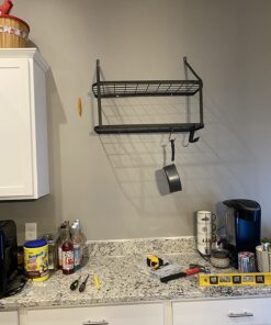 Vdomus Hanging Pot Rack - Rustproof Wall Mounted Pot Rack Pan Hanger for Kitchen Storage & Organization - Durable, Thick Iron Material - Easy Setup 2-Tier Pot Shelf Wall Mount Pot Holder - Black 34 71hAHlwsUiL 2