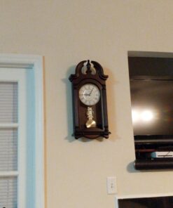 Pendulum Wall Clock Battery Operated - Hanging Grandfather Wall Clock with Pendulum - Quiet, Wood Pendulum Clock - Wooden Pendulum Wall Clock for Living Room Decor, Office & Home Décor Gift 23.5x9 Dark Wood 37 71hB7MzWDL 1