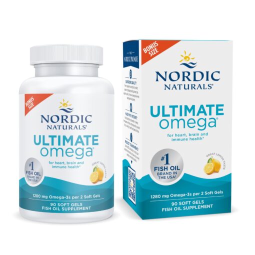 Nordic Naturals Ultimate Omega, Lemon Flavor - 90 Soft Gels - 1280 mg Omega-3 - High-Potency Omega-3 Fish Oil Supplement with EPA & DHA - Promotes Brain & Heart Health - Non-GMO - 45 Servings 90 Count (Pack of 1)