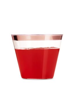 100 Rose Gold Plastic Cups 9 Oz Clear Plastic Cups Old Fashioned Tumblers Rose Gold Rimmed Cups Fancy Disposable Wedding Cups Elegant Party Cups with Rose Gold Rim 27 71hFAz1gRL
