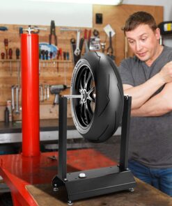 Goplus Motorcycle Bike Wheel Balancer, Rim Tire Balancing Spin Static Truing Stand w/Adjustable Centering Cones, Tire Balancer (16”×8.6”×20”) 16 71hFWE eGCL