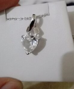 Star K Sterling Silver 8mm Heart Shape Ribbon Pendant Necklace White Topaz 21 71hUeM1r0L