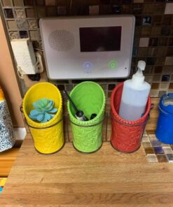 ienjoyware Kitchen Utensil Holder Set (4 Pieces) - 3 Ceramic Crocks & 1 Portable Wire Caddy - Multi-Color Multicolor 29 71hZZFlXTKL 1