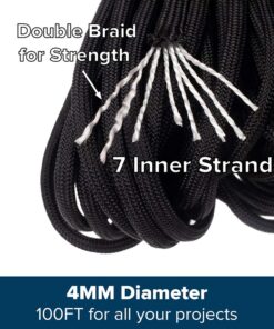 Alternative view of Paracord Planet - Genuine Type III 550 Paracord Nylon Colors Multiple Sizes – 550 LB Tensile Strength 25 feet Black