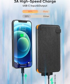 Hiluckey Solar Charger 25000mAh, Outdoor USB C Portable Power Bank with 4 Solar Panels, 3A Fast Charge External Battery Pack with 3 USB Outputs Compatible with Smartphones, Tablets, etc. Orange 34 71hcO2as1mL