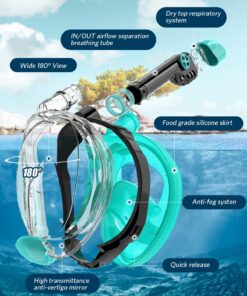 QingSong Full Face Snorkel Mask for Adults & Kids, Snorkeling Gear with Camera Mount, Foldable 180 Degree Panoramic View Snorkeling Set Anti-Fog Anti-Leak Black/Green S/M 14 71hciKRWVQL