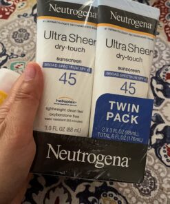 Neutrogena Ultra Sheer Dry-Touch Water Resistant and Non-Greasy Sunscreen Lotion with Broad Spectrum SPF 45, TSA-Compliant travel Size, 3 Fl Oz, Pack of 2, 6 Fl Oz 3 Fl Oz (Pack of 2) 32 71hjApSLBWL
