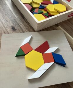 Melissa & Doug Pattern Blocks and Boards - Wooden Classic Toy With 120 Solid Wood Shapes and 5 Double-Sided Panels, Multi-colored - STEAM Animals, Tangrams Puzzle For Kids Ages 3+ Standard 42 71hjwMaedL