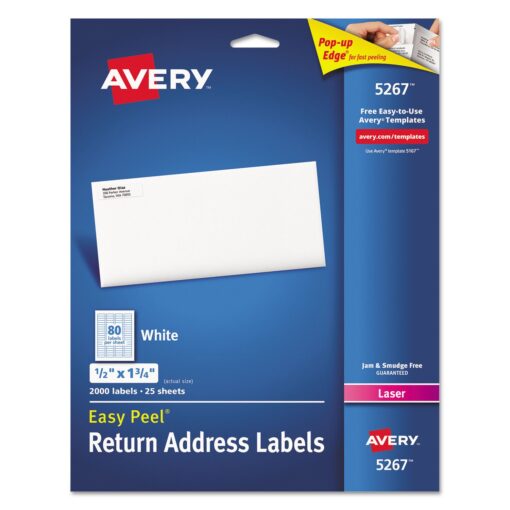 AVERY 5267 Easy Peel Return Address Labels, Laser, 1/2 x 1 3/4, White (Pack of 2000), (Model: 05267) 2,000 labels