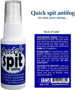 Jaws Quick Spit Anti-Fog Spray for Swim Goggles, Eye Glasses, Snorkel Mask, Scuba Divers, and Safety Eyewear, Made in The USA 1 Ounce (Pack of 1) 17 71hkQEIAZeL