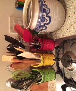 ienjoyware Kitchen Utensil Holder Set (4 Pieces) - 3 Ceramic Crocks & 1 Portable Wire Caddy - Multi-Color Multicolor 22 71hnTbFmOlL
